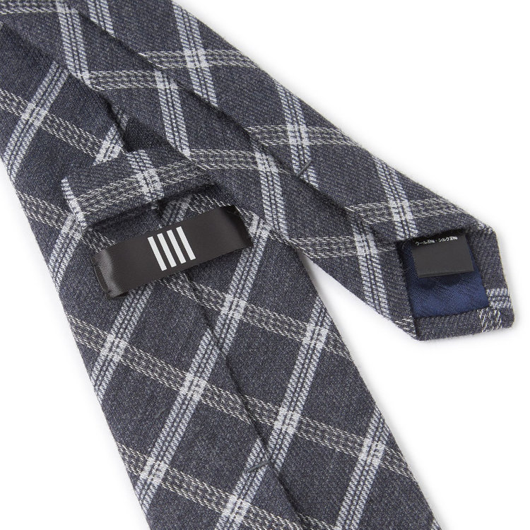 ブラックライン 【BLACK LINE】ウールシルクチェックネクタイ 7.5cm幅/グレー その他