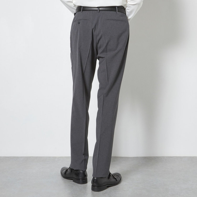 ブラックライン 【SLIM TAPERED】【春夏】0タックテーパードパンツ/グレー×ハウンドトゥース/ウエストムーブ/4S SUSTAINABILITY&ECOLOGY FABRIC「ウォッシャブル」「ストレッチ」/※裾上げ済み仕様 グレー中間