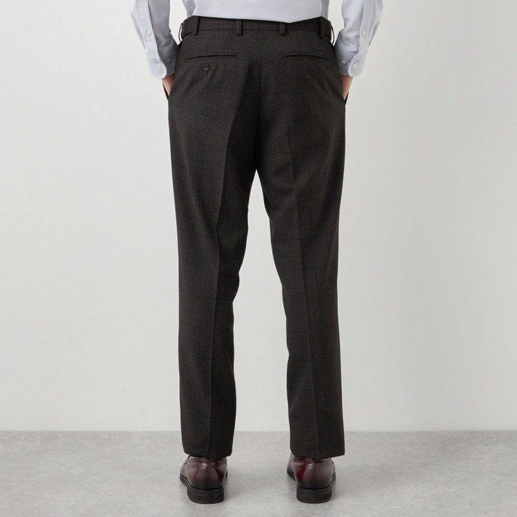 ブラックライン 【SLIM TAPERED】【秋冬】2釦シングルスリーピーススーツ 0タック/ブラウン×グレンチェック /ウエストムーブ/4S TAKE OUT SUITS / ※パンツ裾上げ済仕様 茶濃色