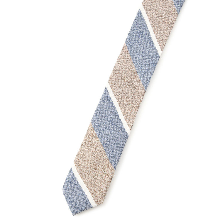 シルバーライン 【SILVER LINE】コットンシルクストライプネクタイ 8.5cm幅/ベージュ×ブルー/Finest fabrics by COMO ITALY その他