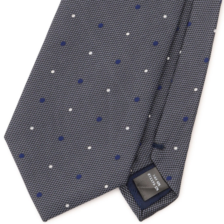 シルバーライン 【SL】シルクブレンドドットネクタイ 8.0cm幅/グレー×ネイビー＆ホワイト その他