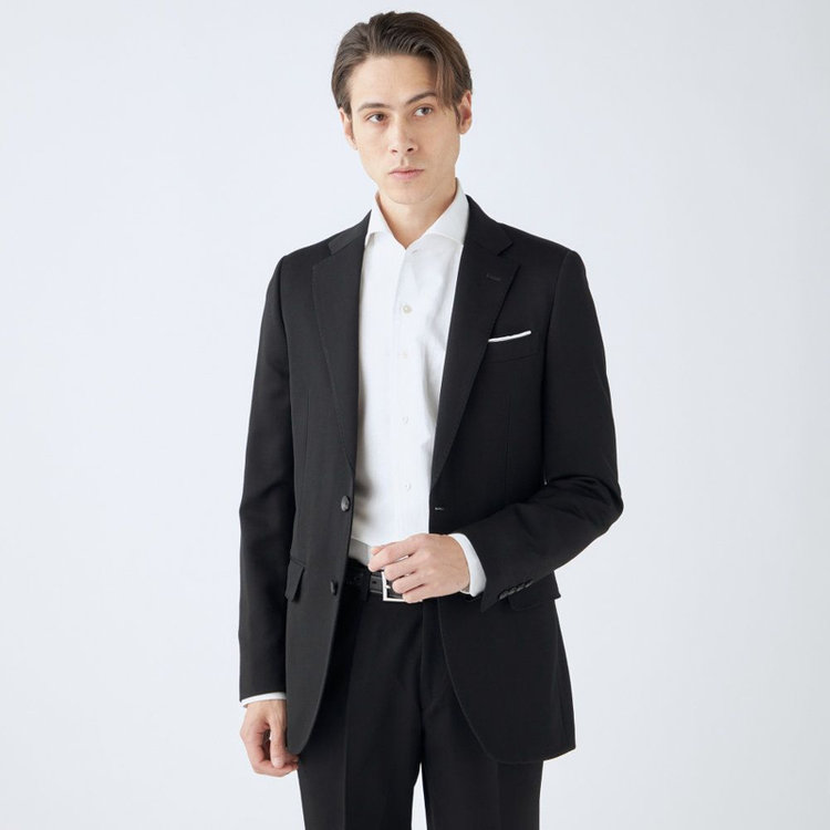 SUIT SELECT　アウトレット 【WEB限定/OUTLET/汚れ・キズ等有】【CLASSICO TAPERED】【年間】【フォーマル対応可】2釦シングルフォーマルスーツ 1タック/ブラック×ソリッド/ウエストサイドアジャスター仕様/※裾上げ必要 黒