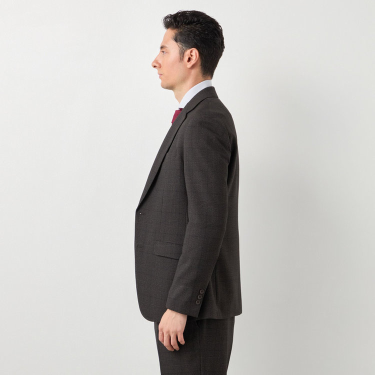 ブラックライン 【SLIM TAPERED】【秋冬】2釦シングルスリーピーススーツ 0タック/ブラウン×グレンチェック /ウエストムーブ/4S TAKE OUT SUITS / ※パンツ裾上げ済仕様 茶濃色