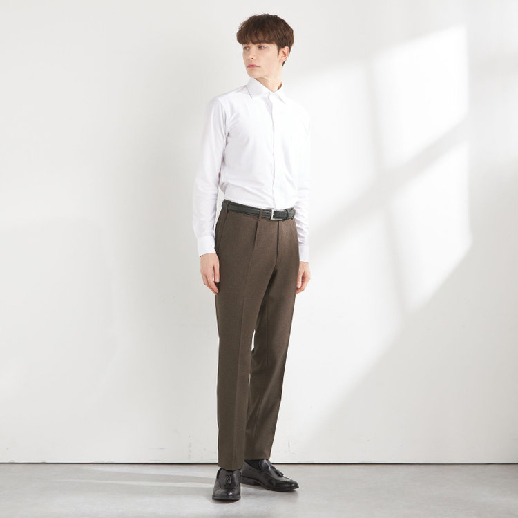 シルバーライン 【CLASSICO TAPERED】【秋冬】1タックテーパードパンツ/ブラウン/ウエストムーブ4S SUSTAINABILITY&ECOLOGY FABRIC//※裾上げ必要 茶中間