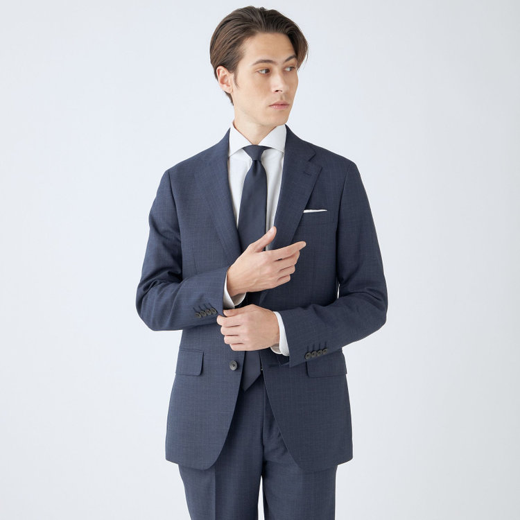 シルバーライン 【発送在庫あり】【CLASSICO TAPERED】【年間】スペアパンツ付き/2釦シングルスーツ 1タック/ネイビー×ストライプ/ウエストシャーリング仕様/ウォッシャブル/※裾上げ必要 青中間