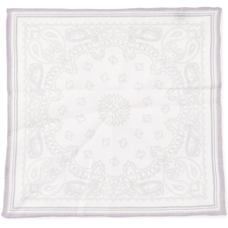 スーツセレクト 【WEB限定/OUTLET】リネンポケットチーフ/ホワイト×グレーペイズリー＆トリミング 白