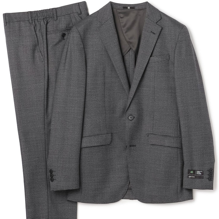 ブラックライン 【SLIM TAPERED_2】【秋冬】2釦シングルスーツ 0タック/グレー＆ブラック×ハウンドトゥース/ウエストシャーリング/4S SUSTAINABILITY&ECOLOGY FABRIC/※パンツ裾上げ済仕様 グレー中間