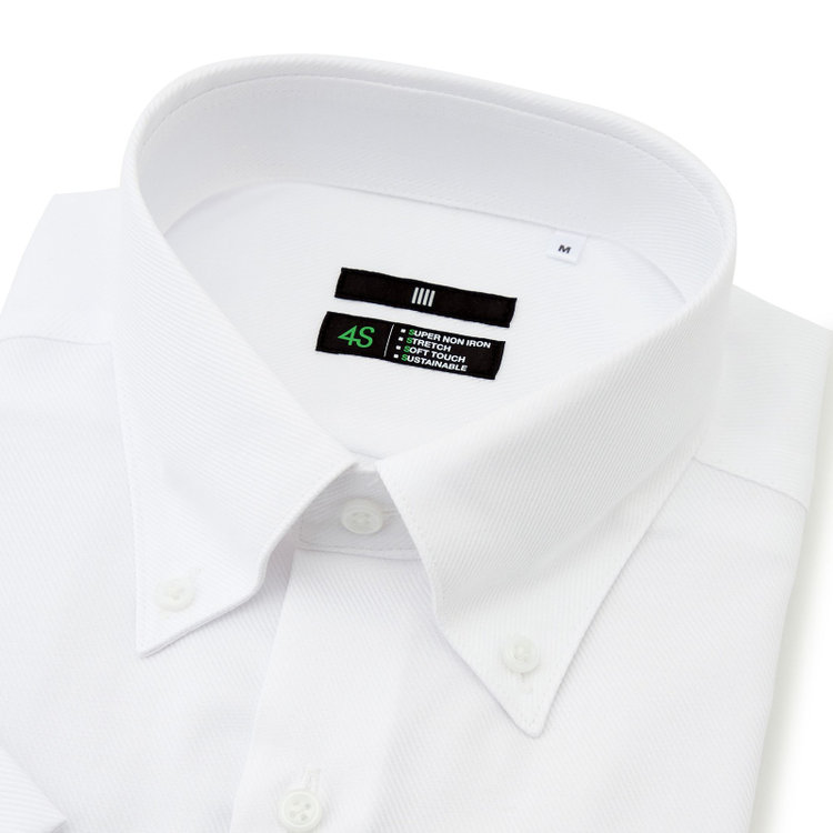 SUIT SELECT　アウトレット 【WEB限定/OUTLET/汚れ・キズ等有】【BLACK LINE/半袖】ボタンダウンワイシャツ/ホワイト×ドビー/「4S COTTON」スーパーノンアイロン・ストレッチ 白