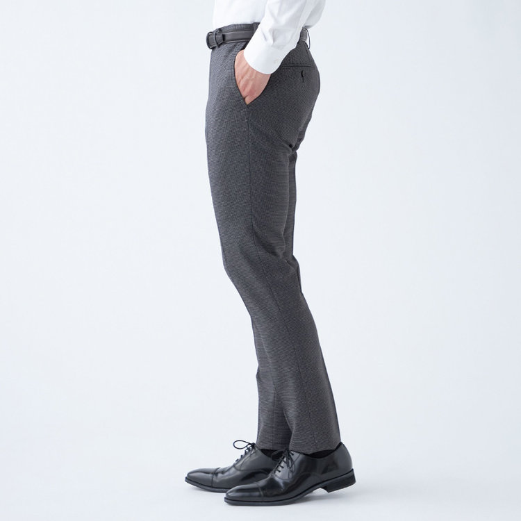 ブラックライン 【SLIM TAPERED】【秋冬】ウールブレンドパンツ 0タック/グレー＆ブラック×ハウンドトゥース/ウォッシャブル/ウエストムーブ/※裾上げ必要 グレー濃色