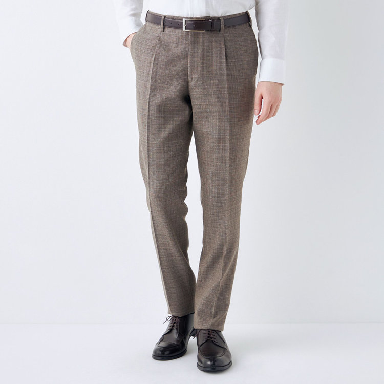 シルバーライン 【CLASSICO TAPERED】【春夏】ウール 1タックテーパードパンツ/ブラウン/ウエストムーブ/※裾上げ必要 茶中間