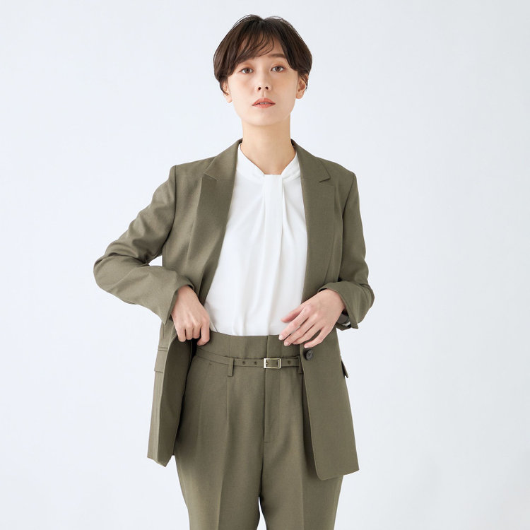 シルバーライン 【発送在庫あり】【SL】【秋冬】1釦シングルパンツスーツ/グリーン/ウォッシャブル/※パンツ裾上げ済仕様 緑中間