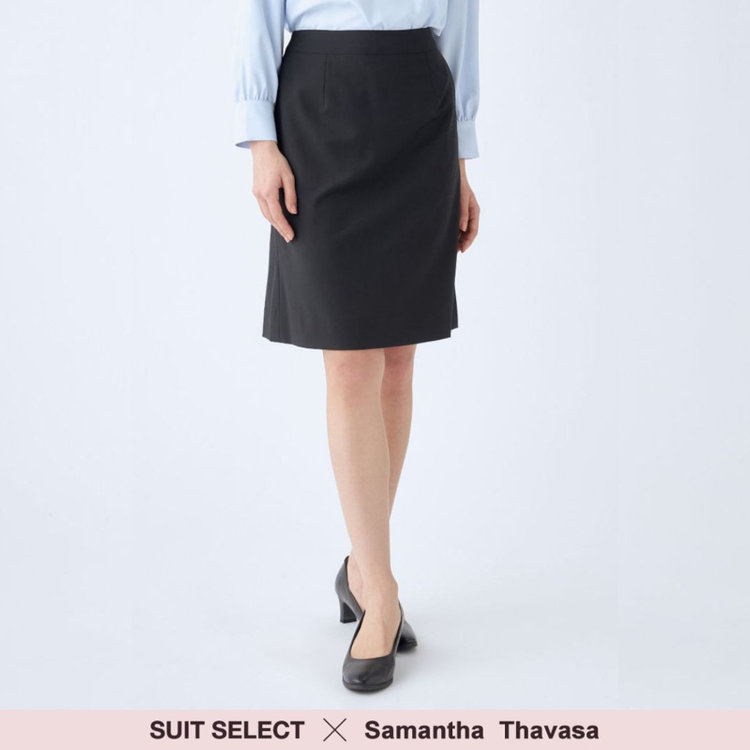 ブラックライン 【SUIT SELECT×Samantha Thavasa】【年間】バックフレアセミタイトスカート/究極のブラック/4S/マシンウォシャブル/就活スーツ・リクルートスーツ 黒