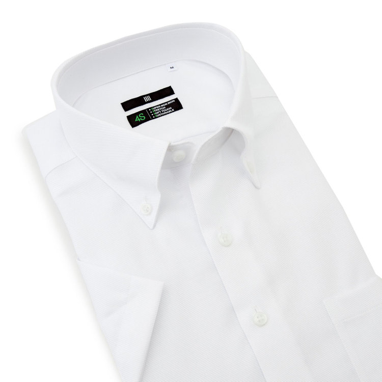 SUIT SELECT　アウトレット 【WEB限定/OUTLET/汚れ・キズ等有】【BLACK LINE/半袖】ボタンダウンワイシャツ/ホワイト×ドビー/「4S COTTON」スーパーノンアイロン・ストレッチ 白