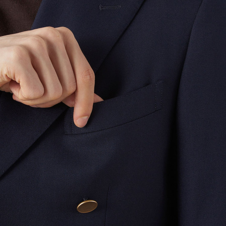 シルバーライン 【CLASSICO TAPERED】【秋冬】ウール6釦2掛けダブルジャケット/ネイビー/チェンジポケット/ゴールド釦/NEW ZEALAND WOOL 紺中間