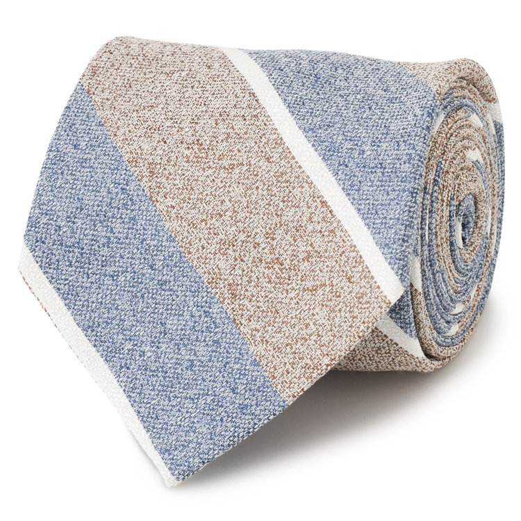 シルバーライン 【SILVER LINE】コットンシルクストライプネクタイ 8.5cm幅/ベージュ×ブルー/Finest fabrics by COMO ITALY その他
