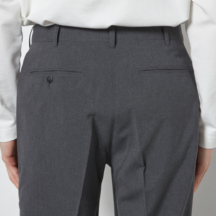 ブラックライン 【SLIM TAPERED】【春夏】0タックテーパードパンツ/グレー×ハウンドトゥース/ウエストムーブ/4S SUSTAINABILITY&ECOLOGY FABRIC「ウォッシャブル」「ストレッチ」/※裾上げ済み仕様 グレー中間