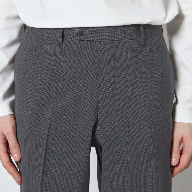 ブラックライン 【SLIM TAPERED】【春夏】0タックテーパードパンツ/グレー×ハウンドトゥース/ウエストムーブ/4S SUSTAINABILITY&ECOLOGY FABRIC「ウォッシャブル」「ストレッチ」/※裾上げ済み仕様 グレー中間