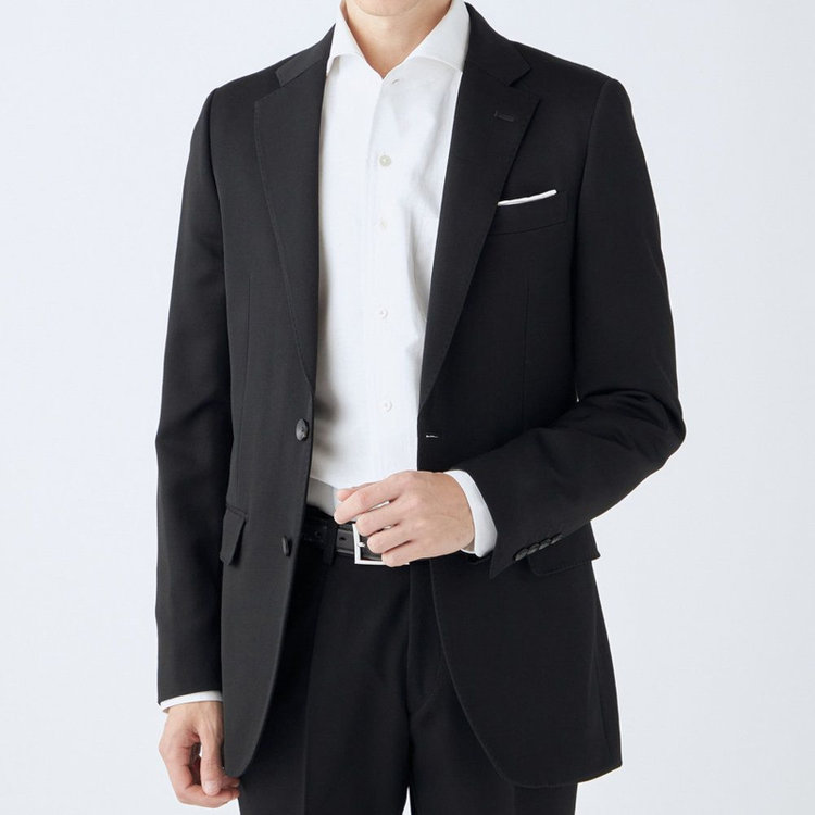 SUIT SELECT　アウトレット 【WEB限定/OUTLET/汚れ・キズ等有】【CLASSICO TAPERED】【年間】【フォーマル対応可】2釦シングルフォーマルスーツ 1タック/ブラック×ソリッド/ウエストサイドアジャスター仕様/※裾上げ必要 黒