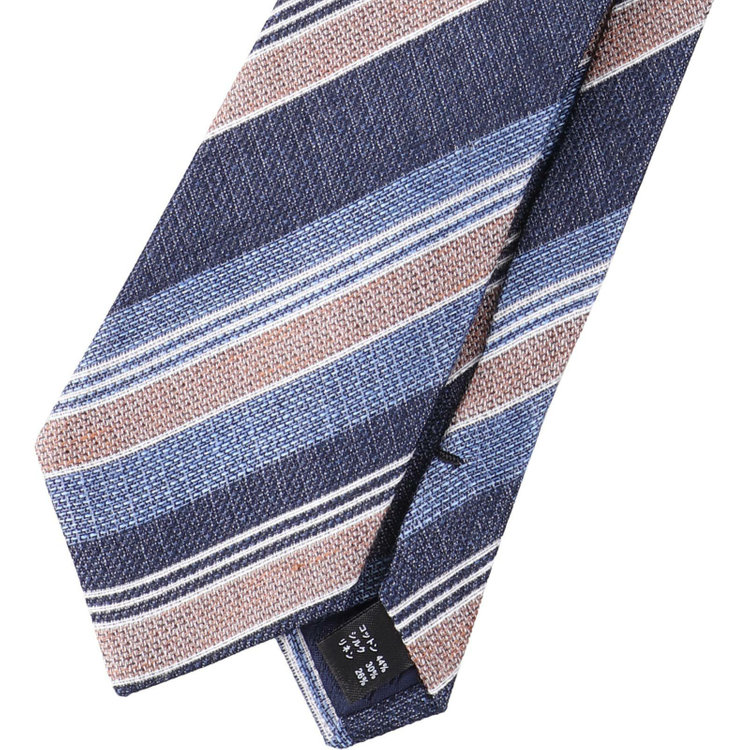 ブラックライン 【発送在庫あり】【BL】コットンシルクリネンストライプネクタイ 7.5cm幅/ネイビー×ブルー×ブラウン/ITALIAN FABRICS ネイビー系(紺)
