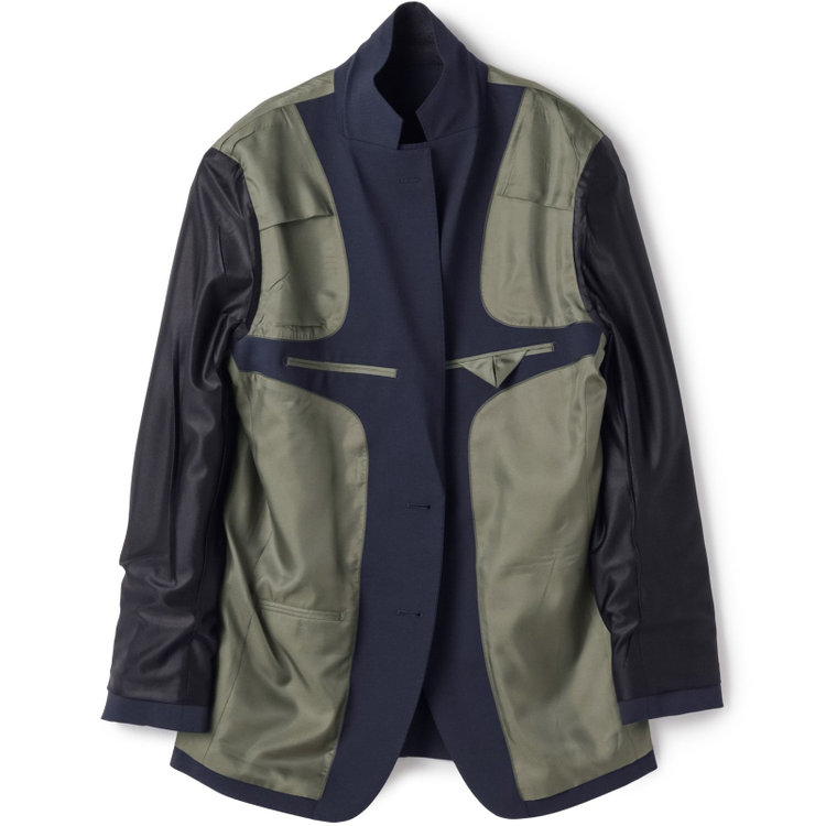 シルバーライン 【4S CROSS】【年間】セットアップジャケット/ネイビー×カルゼ/パッチポケット 紺中間