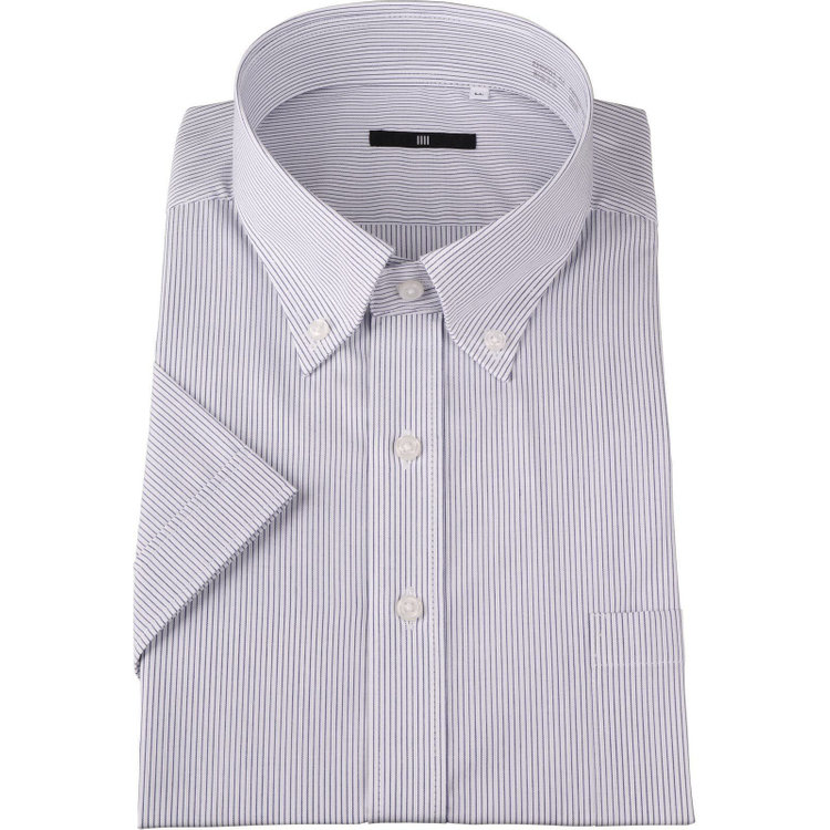 ブラックライン 【BL/半袖】【形態安定】ボタンダウンドレスワイシャツ/ホワイト×ネイビーストライプ ブルー系(青)