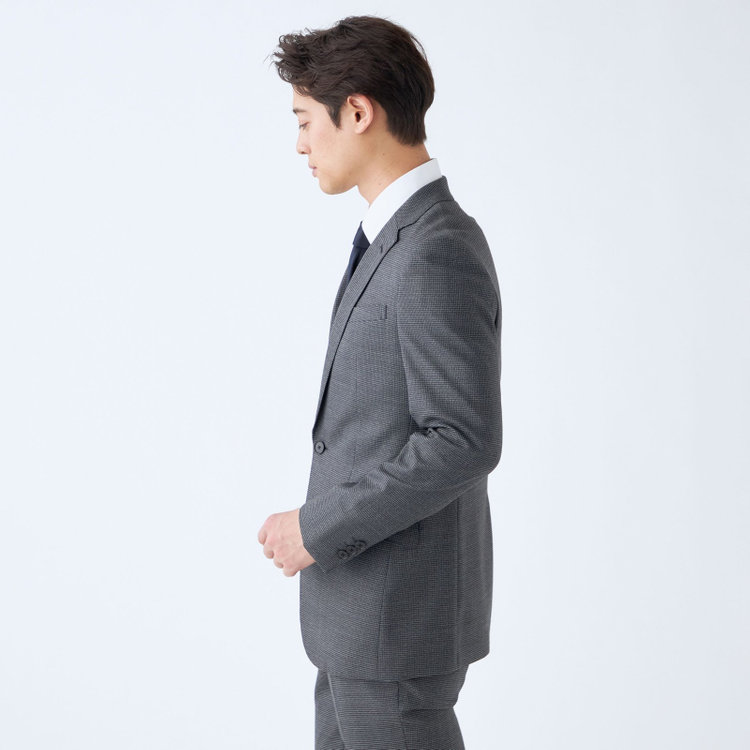 ブラックライン 【SLIM TAPERED_2】【秋冬】2釦シングルスーツ 0タック/グレー＆ブラック×ハウンドトゥース/ウエストシャーリング/4S SUSTAINABILITY&ECOLOGY FABRIC/※パンツ裾上げ済仕様 グレー中間