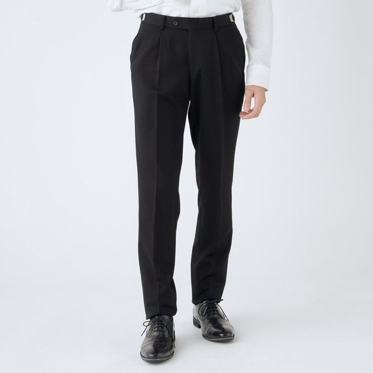 SUIT SELECT　アウトレット 【WEB限定/OUTLET/汚れ・キズ等有】【CLASSICO TAPERED】【年間】【フォーマル対応可】2釦シングルフォーマルスーツ 1タック/ブラック×ソリッド/ウエストサイドアジャスター仕様/※裾上げ必要 黒