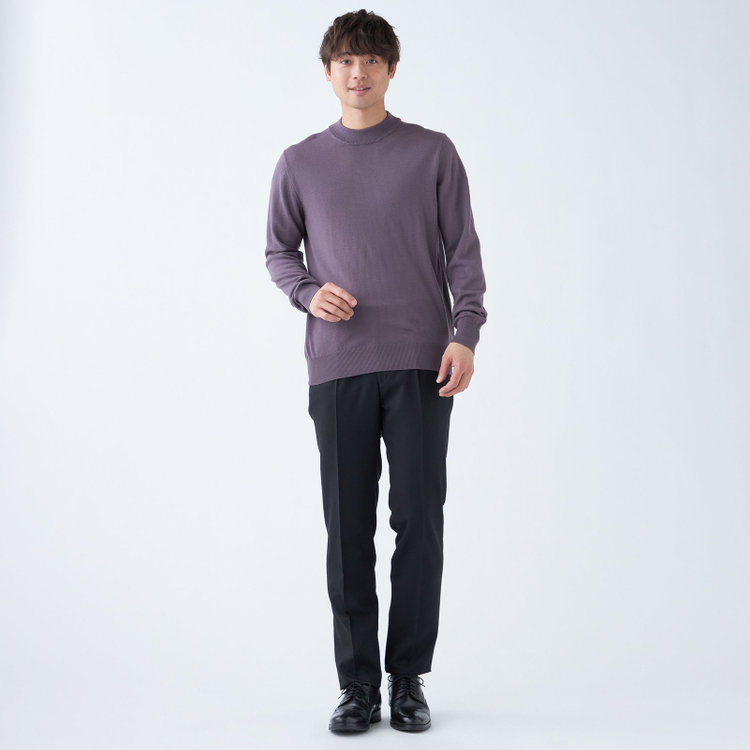 スーツセレクト 【RBC】【秋冬】ウール100%モックネックニットセーター/ライトパープル/ZEGNA BARUFFA/マシンウォッシャブル 紫淡色