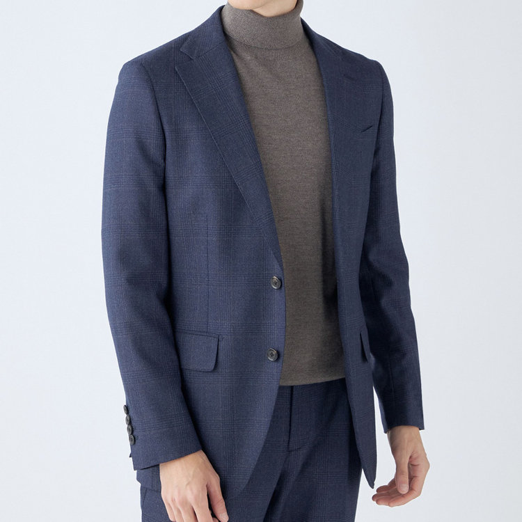 シルバーライン 【発送在庫あり】【CLASSICO TAPERED】【秋冬】2釦シングルスーツ 1タック/ネイビー×チェックオーバーペン/Ermenegildo Zegna LOOP woven in italy/※裾上げ必要 茶濃色