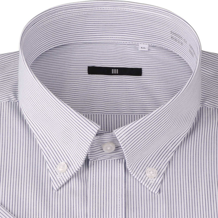 ブラックライン 【BL/半袖】【形態安定】ボタンダウンドレスワイシャツ/ホワイト×ネイビーストライプ ブルー系(青)