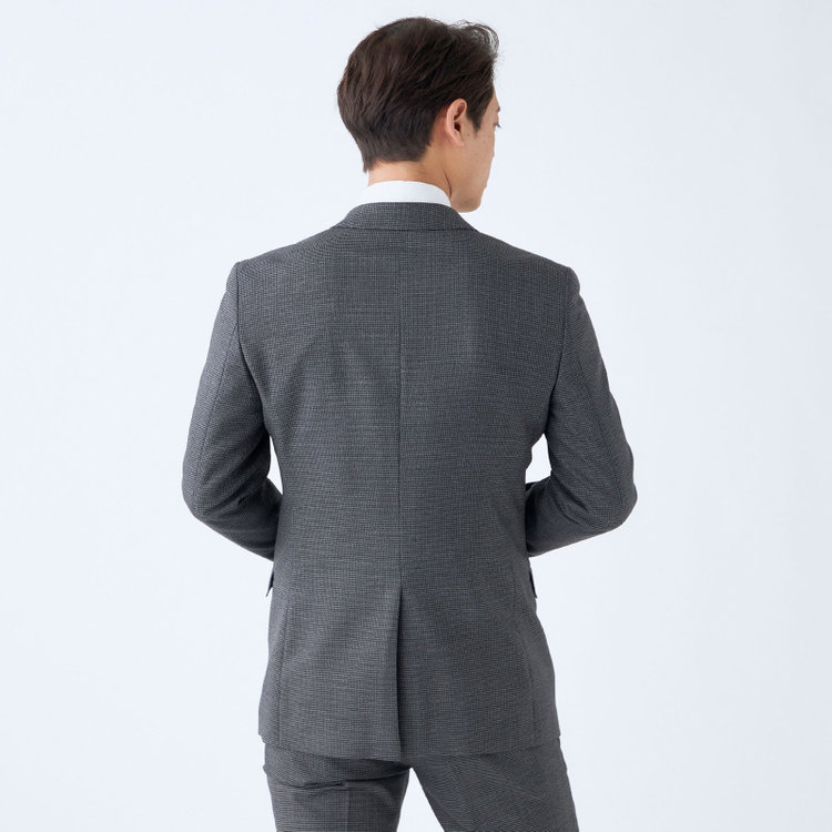 ブラックライン 【SLIM TAPERED_2】【秋冬】2釦シングルスーツ 0タック/グレー＆ブラック×ハウンドトゥース/ウエストシャーリング/4S SUSTAINABILITY&ECOLOGY FABRIC/※パンツ裾上げ済仕様 グレー中間