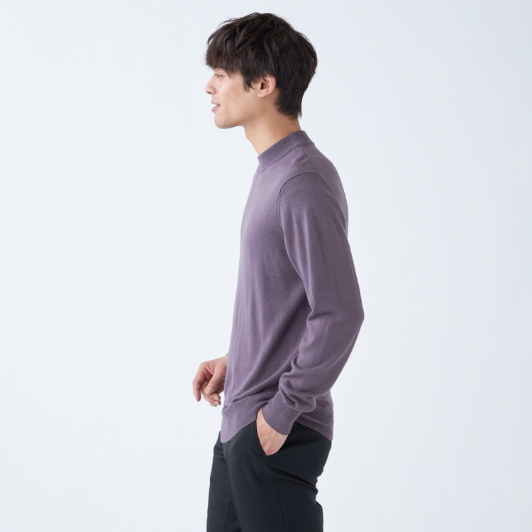 スーツセレクト 【RBC】【秋冬】ウール100%モックネックニットセーター/ライトパープル/ZEGNA BARUFFA/マシンウォッシャブル 紫淡色