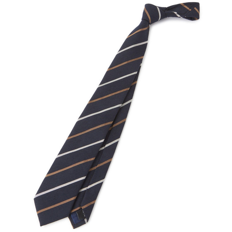 BL】ウールシルクストライプネクタイ 7.5cm幅/ネイビー（B26AH-BA