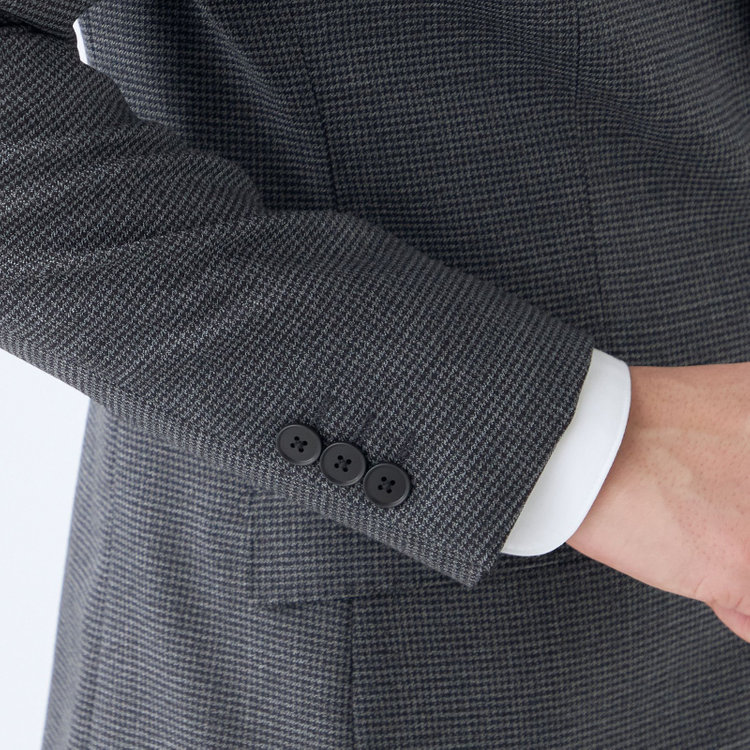 ブラックライン 【SLIM TAPERED_2】【秋冬】2釦シングルスーツ 0タック/グレー＆ブラック×ハウンドトゥース/ウエストシャーリング/4S SUSTAINABILITY&ECOLOGY FABRIC/※パンツ裾上げ済仕様 グレー中間