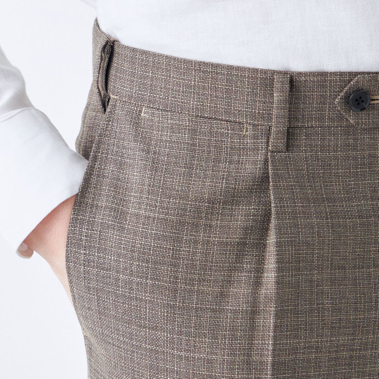 シルバーライン 【CLASSICO TAPERED】【春夏】ウール 1タックテーパードパンツ/ブラウン/ウエストムーブ/※裾上げ必要 茶中間
