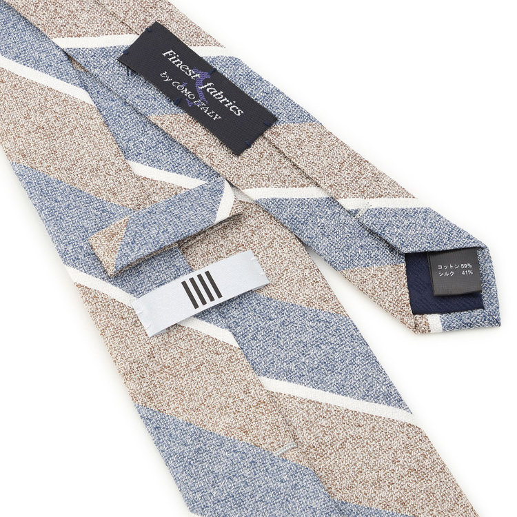 シルバーライン 【SILVER LINE】コットンシルクストライプネクタイ 8.5cm幅/ベージュ×ブルー/Finest fabrics by COMO ITALY その他