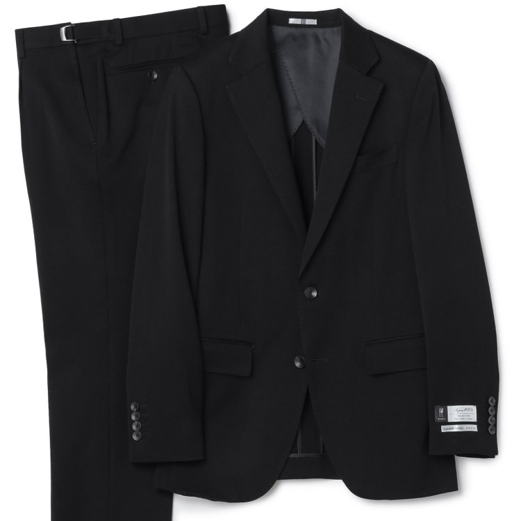 SUIT SELECT　アウトレット 【WEB限定/OUTLET/汚れ・キズ等有】【CLASSICO TAPERED】【年間】【フォーマル対応可】2釦シングルフォーマルスーツ 1タック/ブラック×ソリッド/ウエストサイドアジャスター仕様/※裾上げ必要 黒