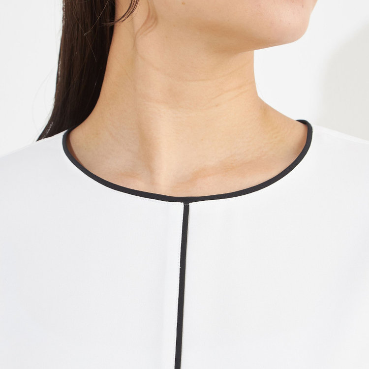 シルバーライン 【SILVER LINE/7分袖】配色クルーネックプルオーバー/ホワイト＋ブラック/「ウォッシャブル」「ストレッチ」「防シワ」「UV加工」「静電気防止」 白