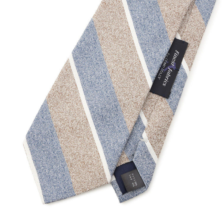 シルバーライン 【SILVER LINE】コットンシルクストライプネクタイ 8.5cm幅/ベージュ×ブルー/Finest fabrics by COMO ITALY その他