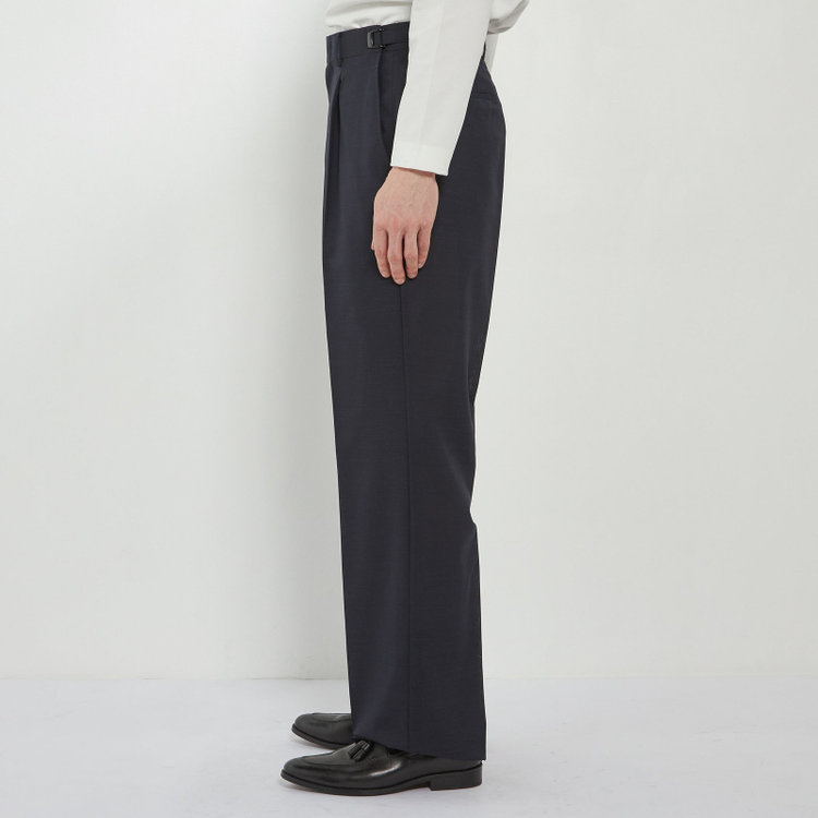 ソノタ 【BLACK LINE】【春夏】1タックワイドシルエットパンツ/ネイビー×サイロフィル/NEW ZEALAND WOOL MIX Super100’s/※裾上げ必要 紺中間