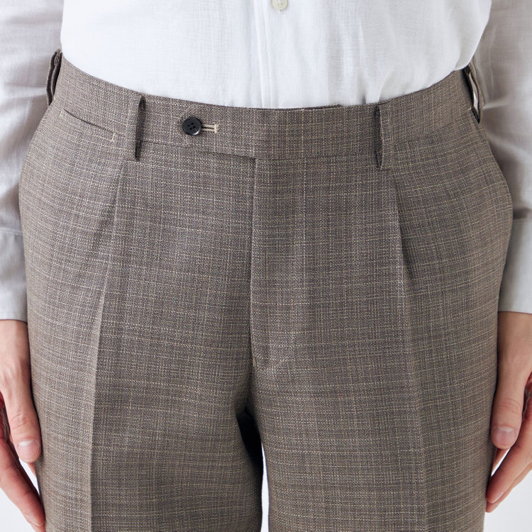 シルバーライン 【CLASSICO TAPERED】【春夏】ウール 1タックテーパードパンツ/ブラウン/ウエストムーブ/※裾上げ必要 茶中間