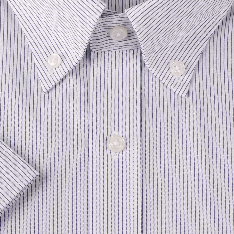 ブラックライン 【BL/半袖】【形態安定】ボタンダウンドレスワイシャツ/ホワイト×ネイビーストライプ ブルー系(青)