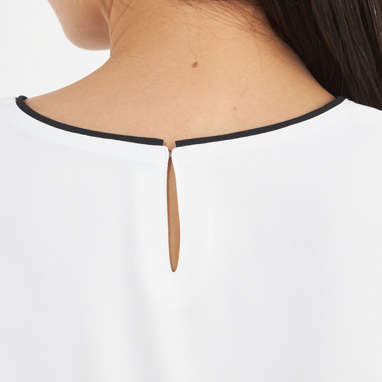 シルバーライン 【SILVER LINE/7分袖】配色クルーネックプルオーバー/ホワイト＋ブラック/「ウォッシャブル」「ストレッチ」「防シワ」「UV加工」「静電気防止」 白