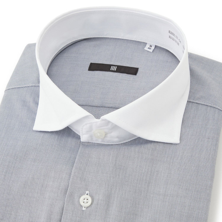 ブラックライン 【BLACK LINE】【形態安定】クレリックホリゾンタルワイドスナップダウンワイシャツ/襟袖口：ホワイト+グレー×ソリッド グレー中間