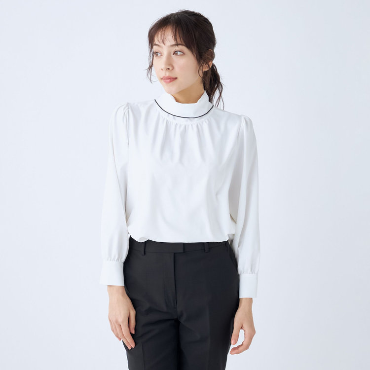 SUIT SELECT　アウトレット 【WEB限定/OUTLET/汚れ・キズ等有】【SUIT SELECT×Samantha Thavasa】【長袖】前後2WAYボウタイブラウス/ホワイト/「ウォッシャブル可能」「2WAYストレッチ」「防シワ」「UV加工」「接触冷感」「透け軽減」 白