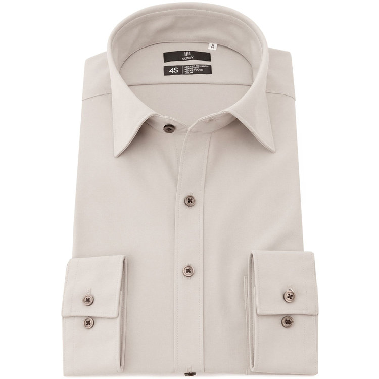 ブラックライン 【SKINNY】ワイドカラーワイシャツ/ベージュ/「4S」スーパーノンアイロン・ストレッチ 茶淡色
