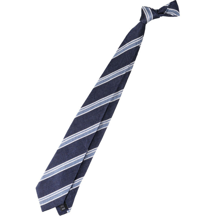 新品未使用　BUNELLO CUCINELLI ネイビー ストライプ ネクタイ BLACK LINE】ウールシルクストライプネクタイ 7.5cm幅/ネイビー