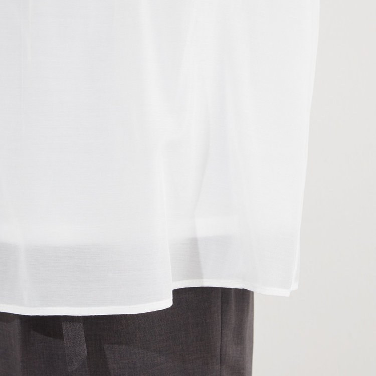 シルバーライン 【SILVER LINE/7分袖】ギャザーハイネックプルオーバー/ホワイト/「ウォッシャブル」「ストレッチ」「防シワ」「UV加工」「静電気防止」 白