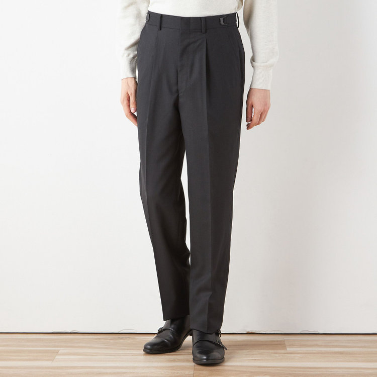 ソノタ 【BLACK LINE】1タックワイドシルエットパンツ/ダークグレー/NEW ZEALAND WOOL MIX/※裾上げ必要 グレー濃色