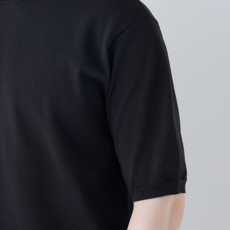 スーツセレクト 【RBC】【5分袖】コットンブレンドクルーネックニット/ブラック/マシンウォッシャブル 黒